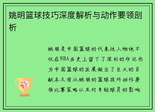 姚明篮球技巧深度解析与动作要领剖析