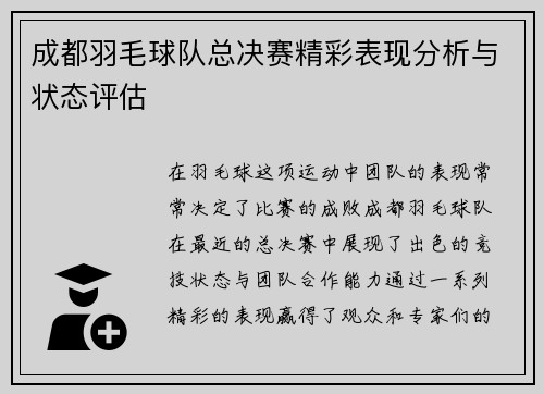 成都羽毛球队总决赛精彩表现分析与状态评估