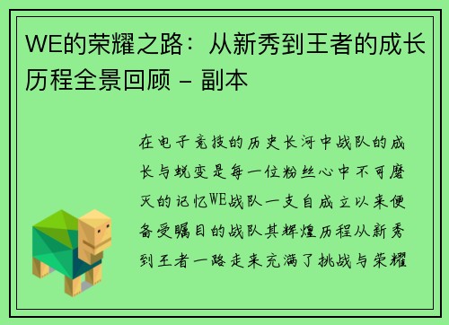 WE的荣耀之路：从新秀到王者的成长历程全景回顾 - 副本